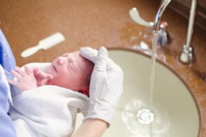 Bathing a newborn